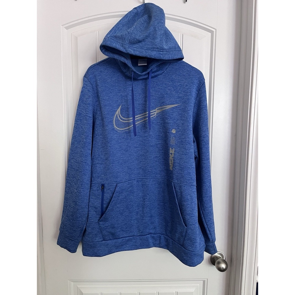 Nike Therma-Fit Training Pullover Fleece Hoodie Blue Mens Large Hooded 579
